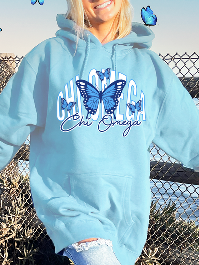 Chi Omega Baby Blue Butterfly Cute Sorority Sweatshirt
