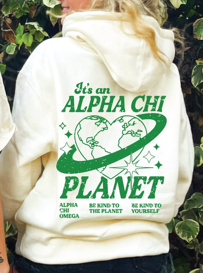 Alpha Chi Planet Hoodie | Be Kind to the Planet Trendy Sorority Hoodie | Greek Life Sweatshirt | Alpha Chi Omega comfy hoodie
