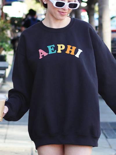 Alpha Epsilon Phi AEPhi Colorful Text Cute Sorority Crewneck Sweatshirt
