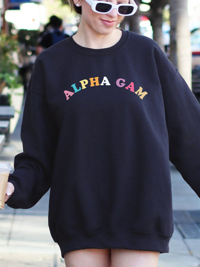 Alpha Gamma Delta Colorful Text Cute Alpha Gam Sorority Crewneck Sweatshirt