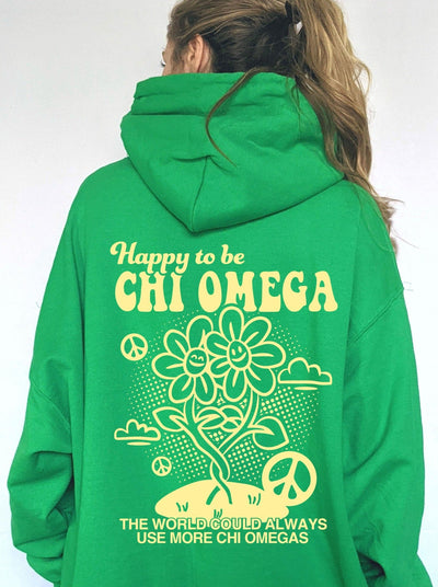 Happy to Be Chi Omega Sorority Sweatshirt | Chi Omega Trendy Sorority Hoodie