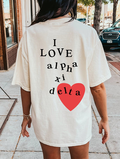 I Love Alpha Xi Delta Sorority Comfy T-Shirt