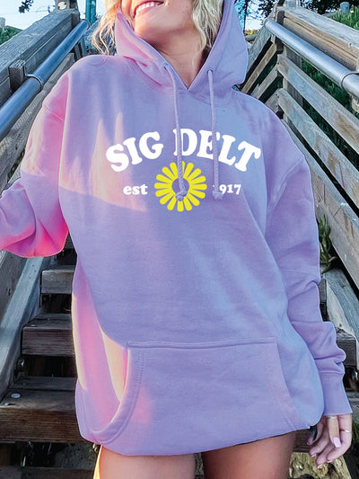 Sigma Delta Tau Lavender Flower Sorority Hoodie | Trendy Sorority Sig Delt Sweatshirt
