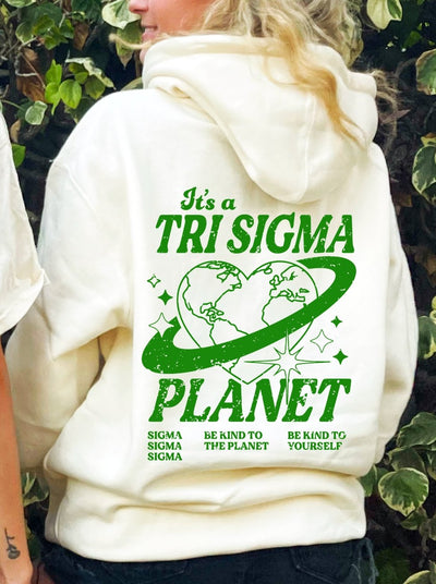 Sigma Sigma Sigma Planet Hoodie | Be Kind to the Planet Trendy Sorority Hoodie | Greek Life Sweatshirt | Tri Sigma comfy hoodie