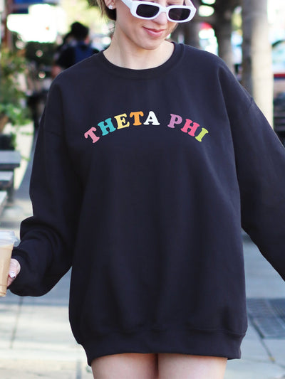Theta Phi Alpha Colorful Text Cute Theta Phi Sorority Crewneck Sweatshirt
