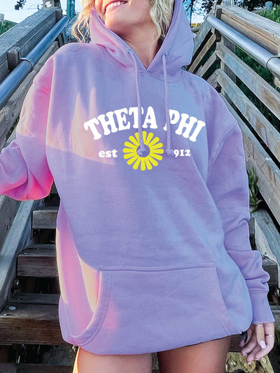 Theta Phi Alpha Lavender Flower Sorority Hoodie | Trendy Sorority Theta Phi Sweatshirt