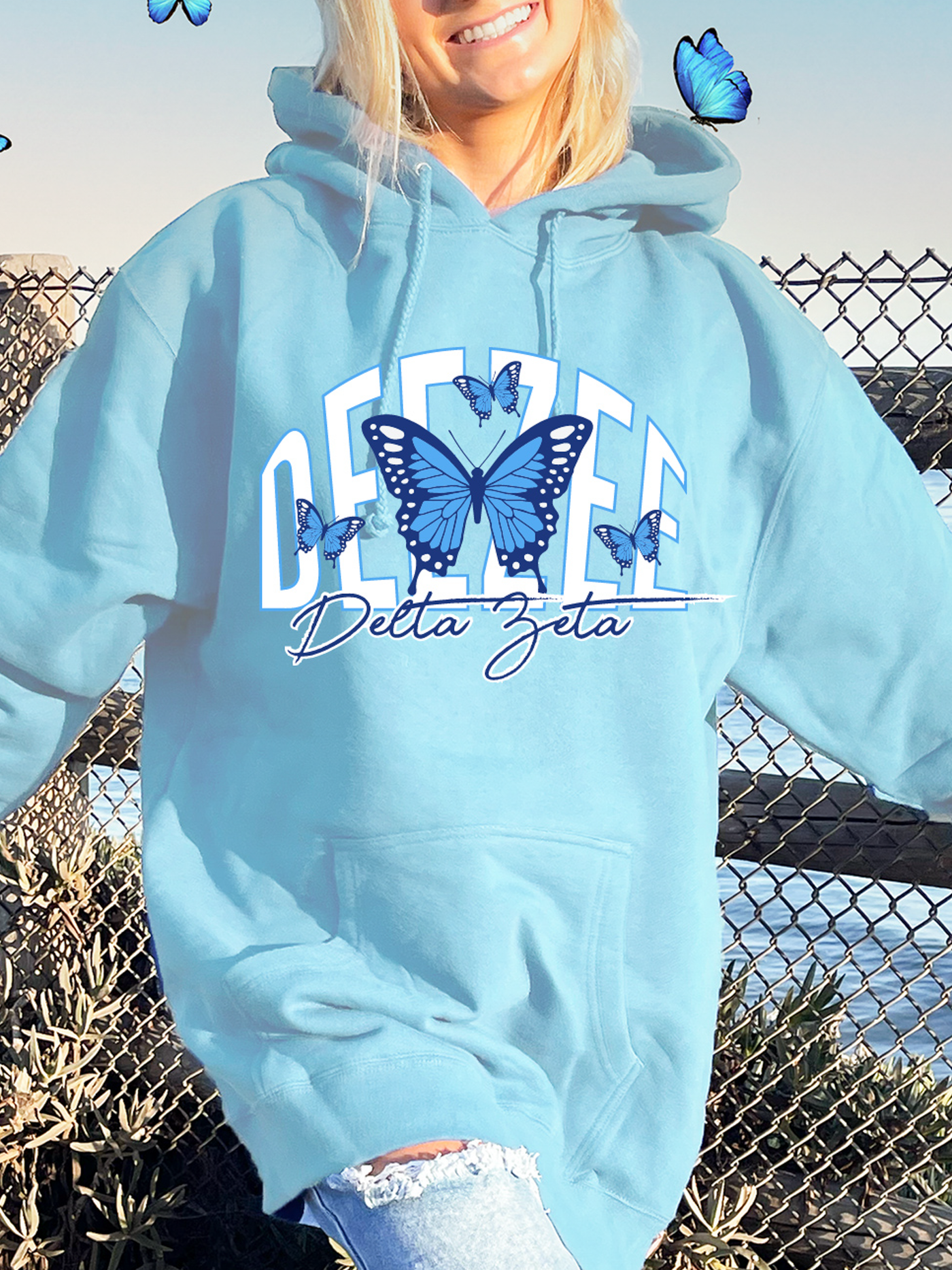Delta Zeta Baby Blue Butterfly Cute Sorority Sweatshirt
