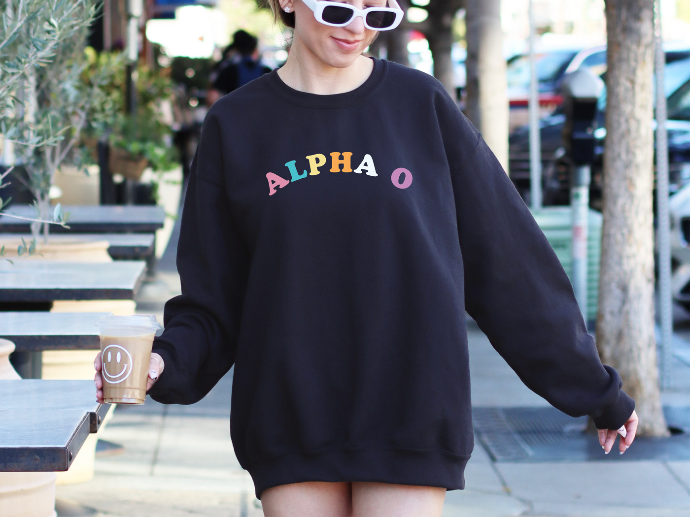 Alpha Omicron Pi Colorful Text Cute Alpha O Sorority Crewneck Sweatshirt