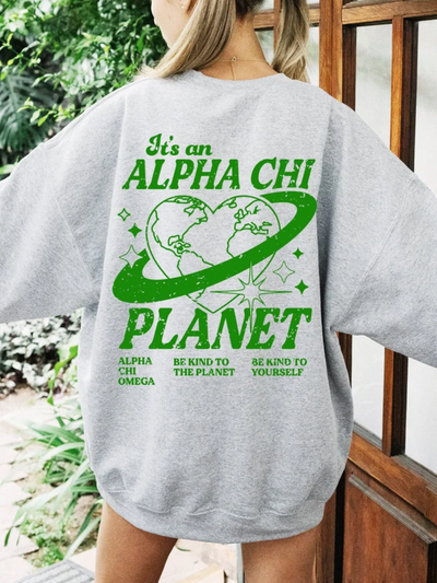 Alpha Chi Omega Planet Crewneck Sweatshirt | Be Kind to the Planet Trendy Sorority Crewneck