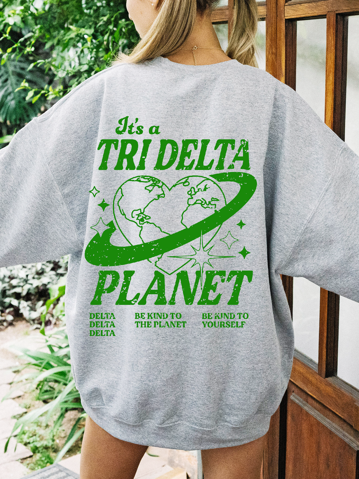 Delta Delta Delta Crewneck Sweatshirt | Be Kind to the Planet Trendy Sorority Crewneck