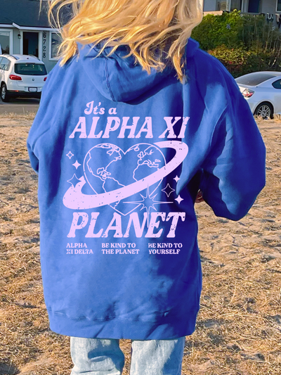Alpha Xi Delta Planet Hoodie | Be Kind to the Planet Trendy Sorority Hoodie Media 1 of 16