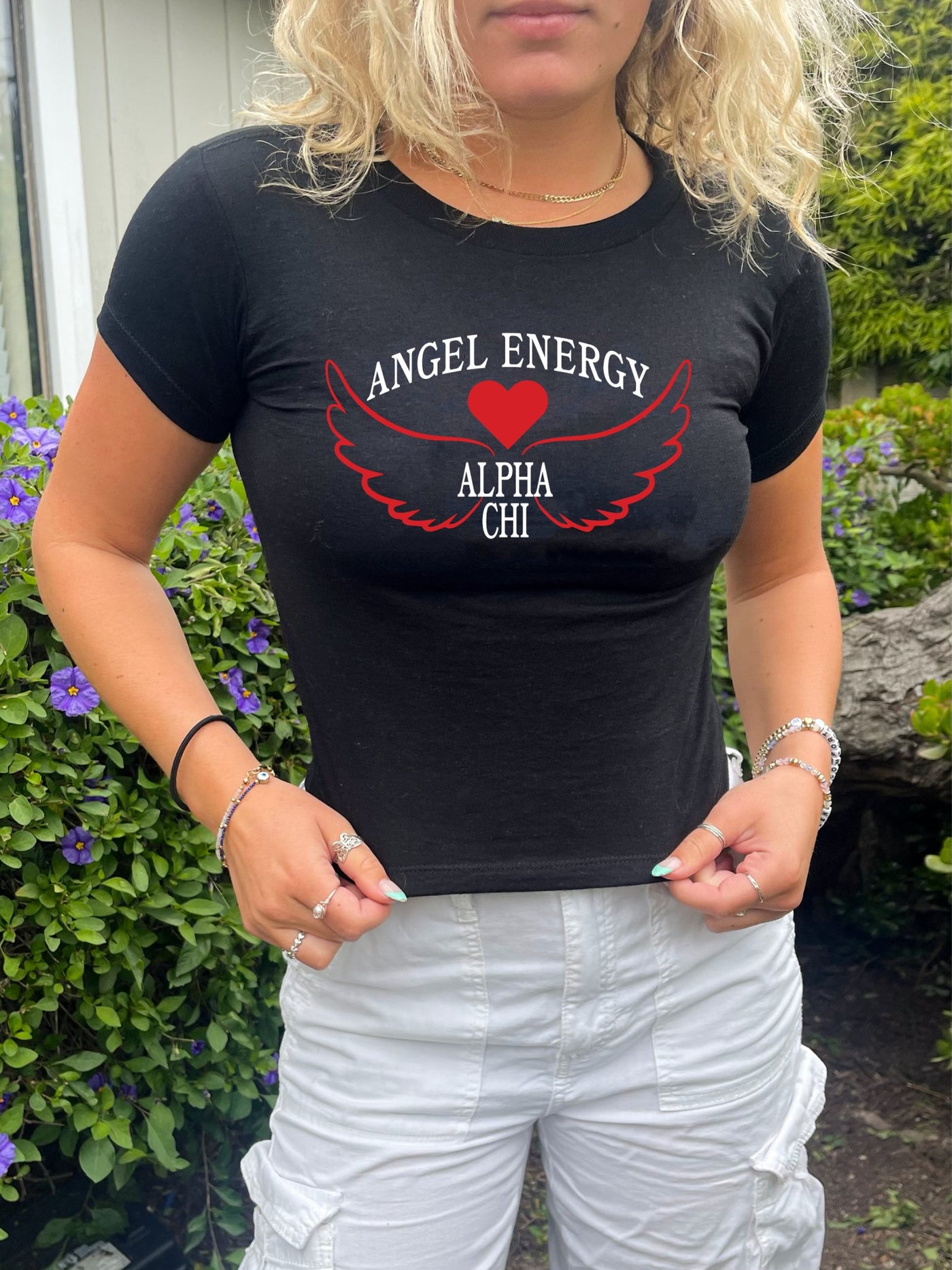 Alpha Chi Omega Angel Energy Sorority Baby Tee Crop Top