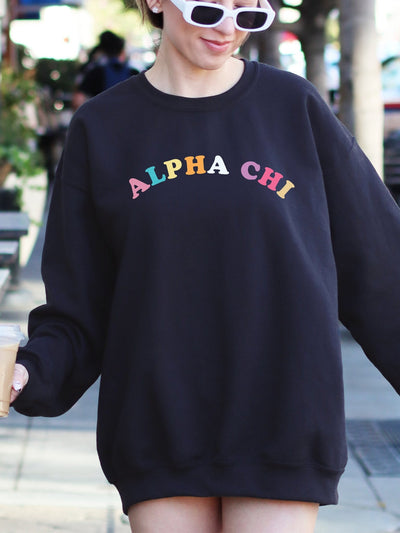 Alpha Chi Omega / AXO Colorful Text Cute Sorority Crewneck Sweatshirt
