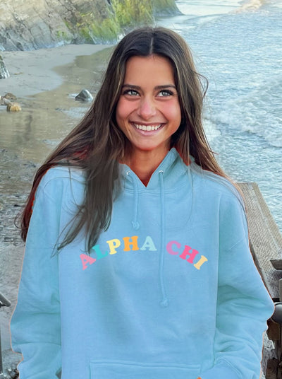 Alpha Chi Omega Colorful Text Cute MadHappy Trendy Alpha Chi AXO Sorority Hoodie