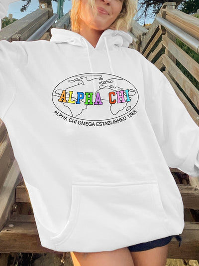 Alpha Chi Omega Trendy Sweatshirt Colorful World Sorority Hoodie