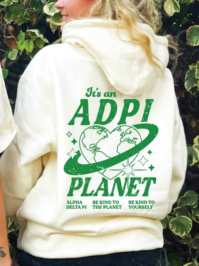 Alpha Delta Pi Planet Hoodie | Be Kind to the Planet Trendy Sorority Hoodie | Greek Life Sweatshirt | ADPi comfy hoodie