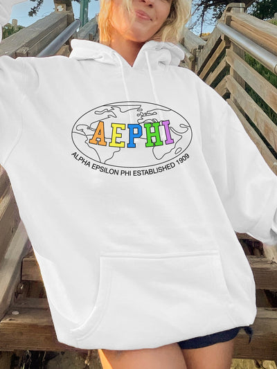 Alpha Epsilon Phi Colorful Text Cute World Trendy AEPhi Sorority Hoodie