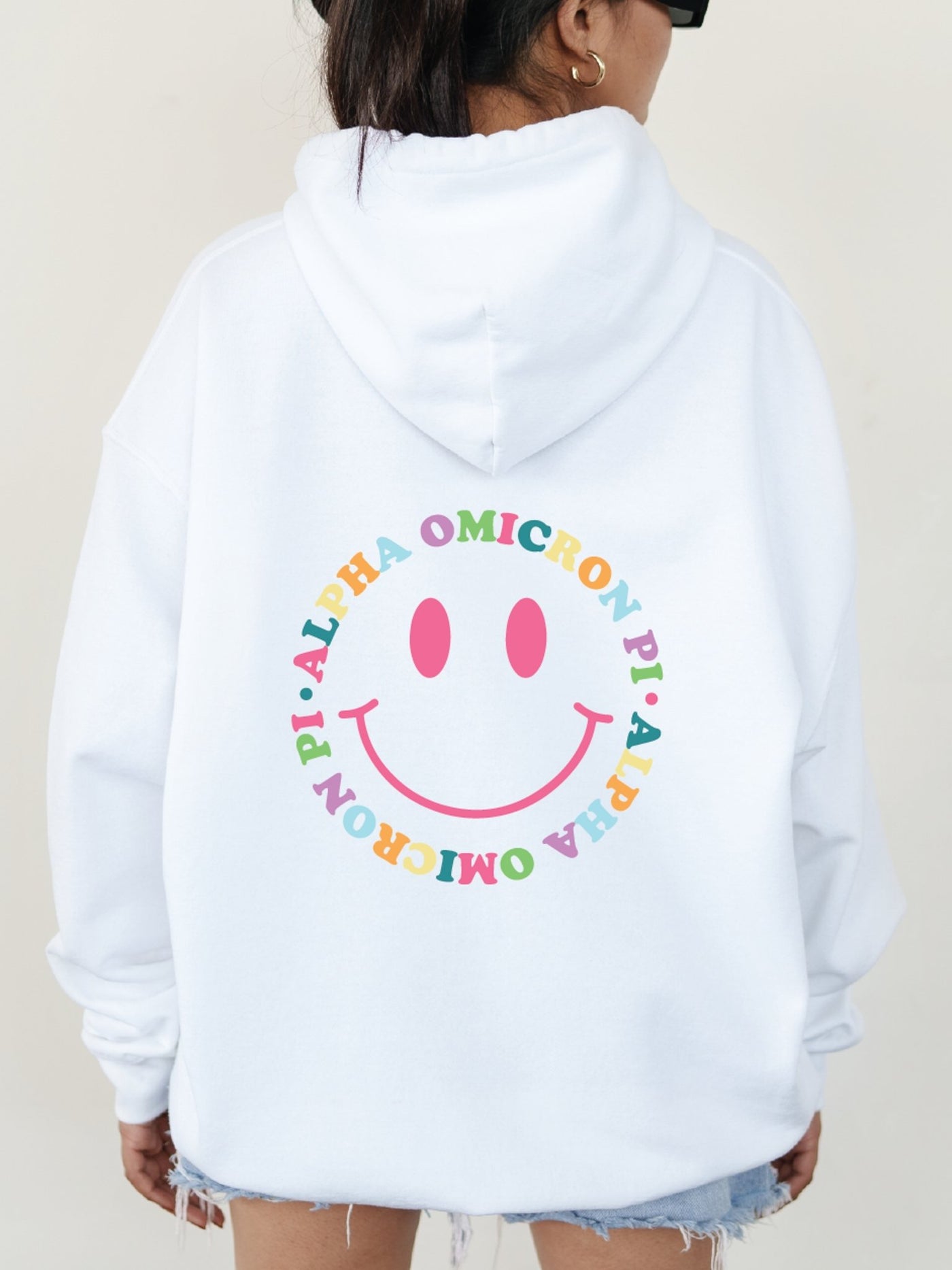 Alpha Omicron Pi Colorful Smiley Sweatshirt, Alpha O Sorority Hoodie