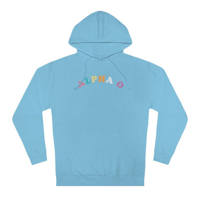 Alpha Omicron Pi Colorful Text Cute MadHappy Trendy Alpha O Baby Blue Sorority Hoodie
