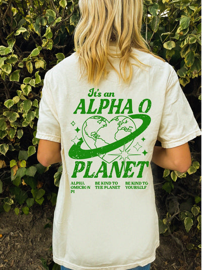 Alpha Omicron Pi Planet T-shirt | Be Kind to the Planet Trendy Sorority shirt