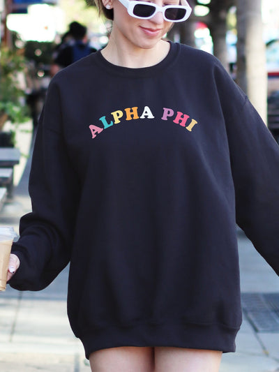 Alpha Phi Colorful Text Cute APhi Sorority Crewneck Sweatshirt