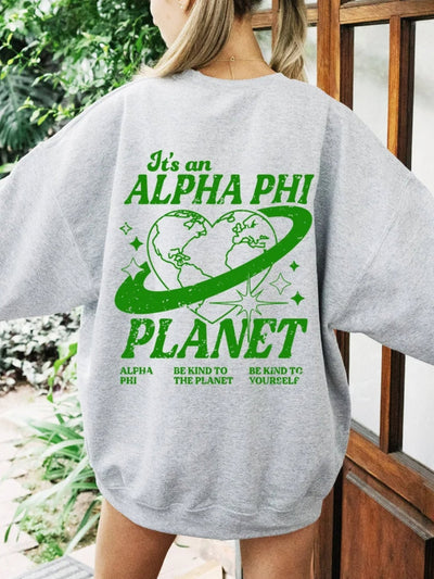 Alpha Phi Planet Crewneck Sweatshirt | Be Kind to the Planet Trendy Sorority Crewneck
