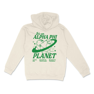 Alpha Phi Planet Hoodie | Be Kind to the Planet Trendy Sorority Hoodie | Greek Life Sweatshirt | APhi comfy hoodie