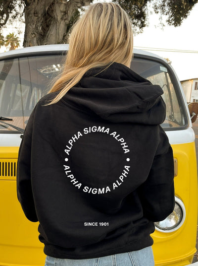Alpha Sigma Alpha Simple Trendy Cute Circle Sorority Hoodie Sweatshirt Design Black