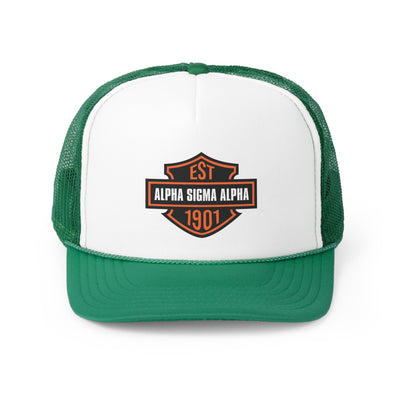 Alpha Sigma Alpha Trendy Motorcycle Trucker Hat Media 1 of 14
