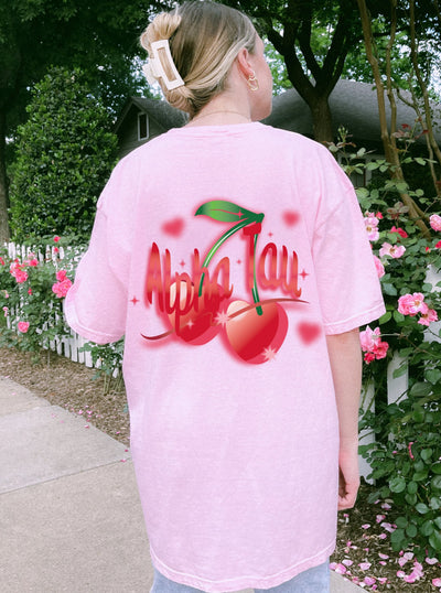 Alpha Sigma Tau Cherry Airbrush Sorority T-shirt