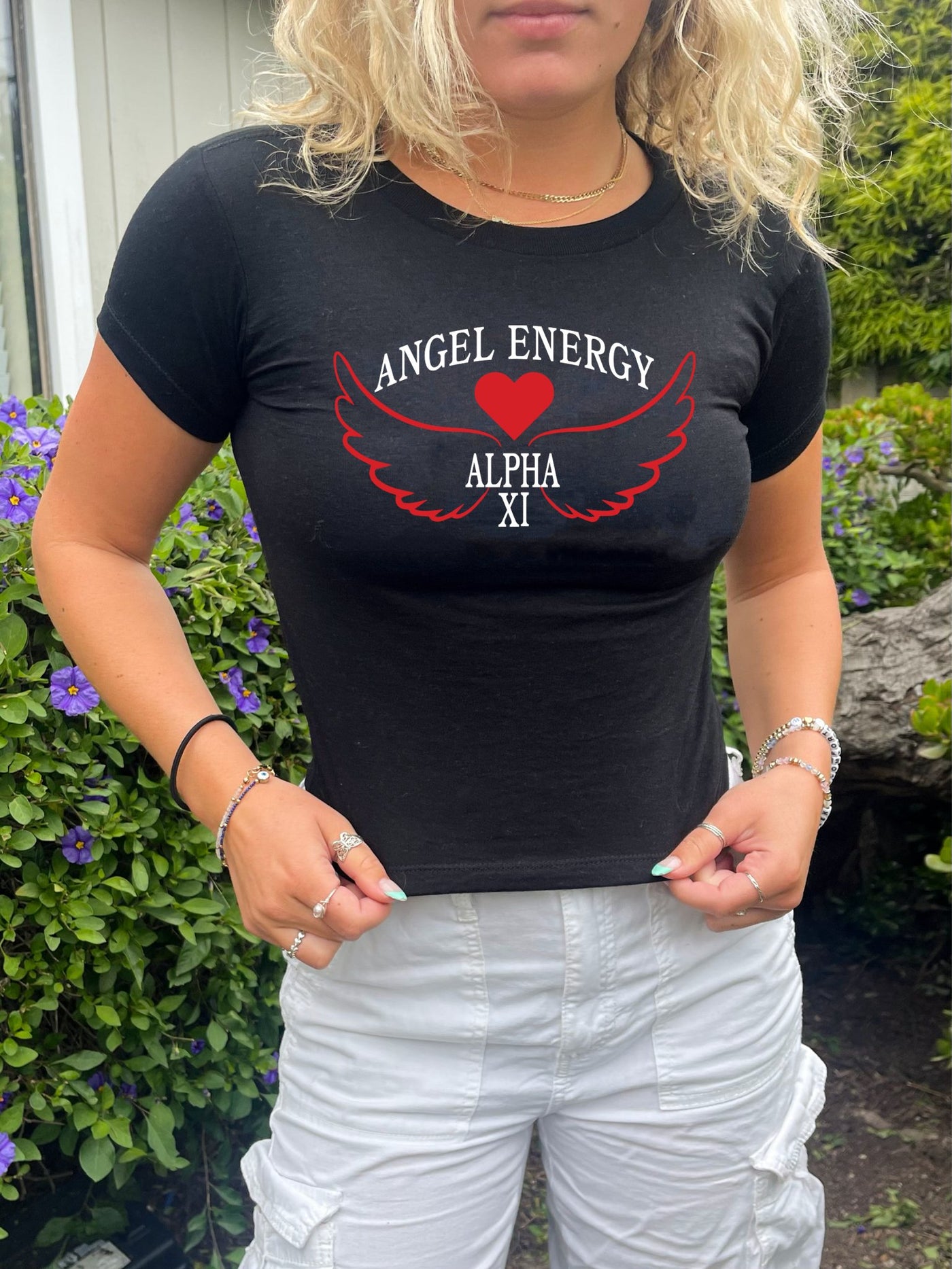 Alpha Xi Delta Angel Energy Sorority Baby Tee Crop Top