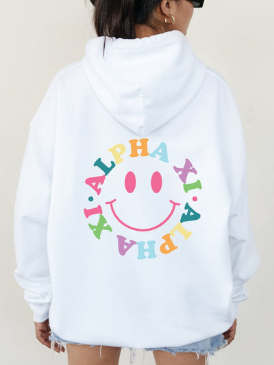 Alpha Xi Delta Colorful Smiley Sweatshirt, Alpha Xi Sorority Hoodie