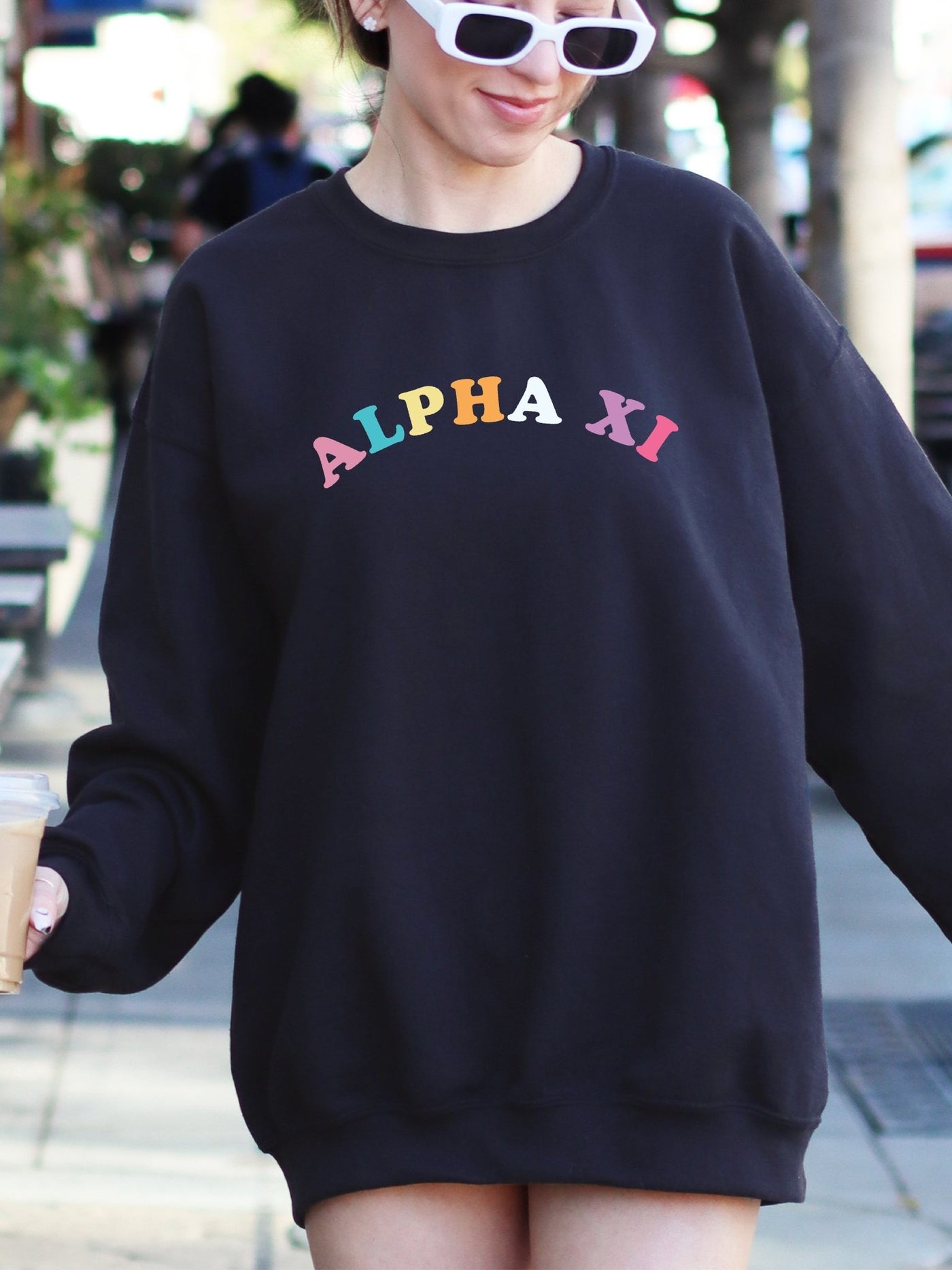 Alpha Xi Delta Colorful Text Cute Alpha Xi Sorority Crewneck Sweatshirt