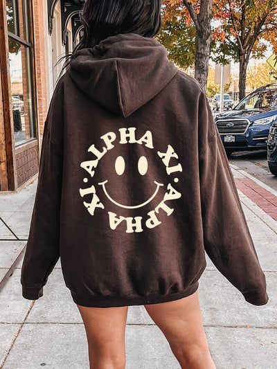 Alpha Xi Delta Smiley Sorority Sweatshirt | Trendy Alpha Xi Custom Sorority Hoodie