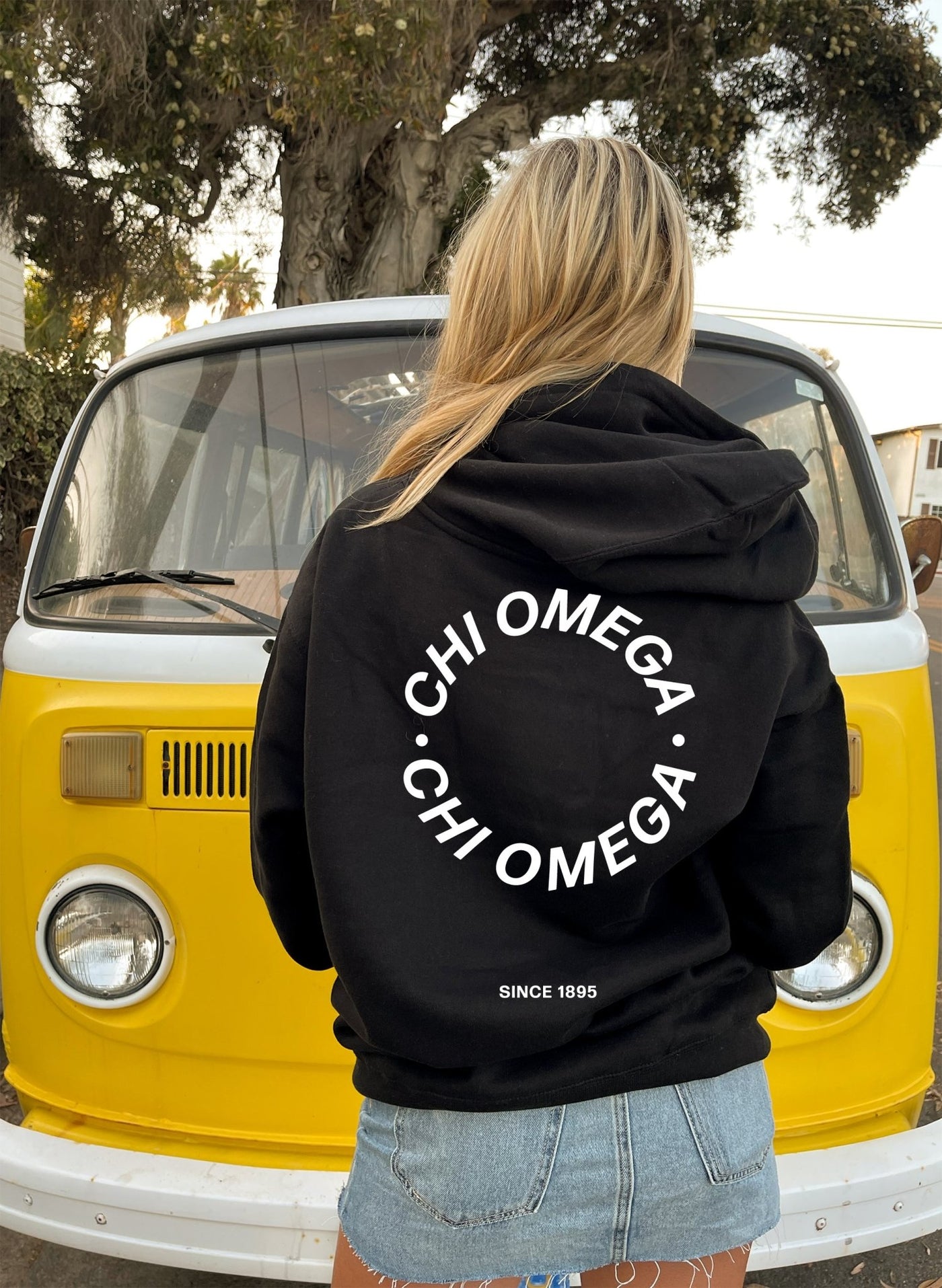 Chi Omega Simple Trendy Cute Circle Sorority Hoodie Sweatshirt Design Black