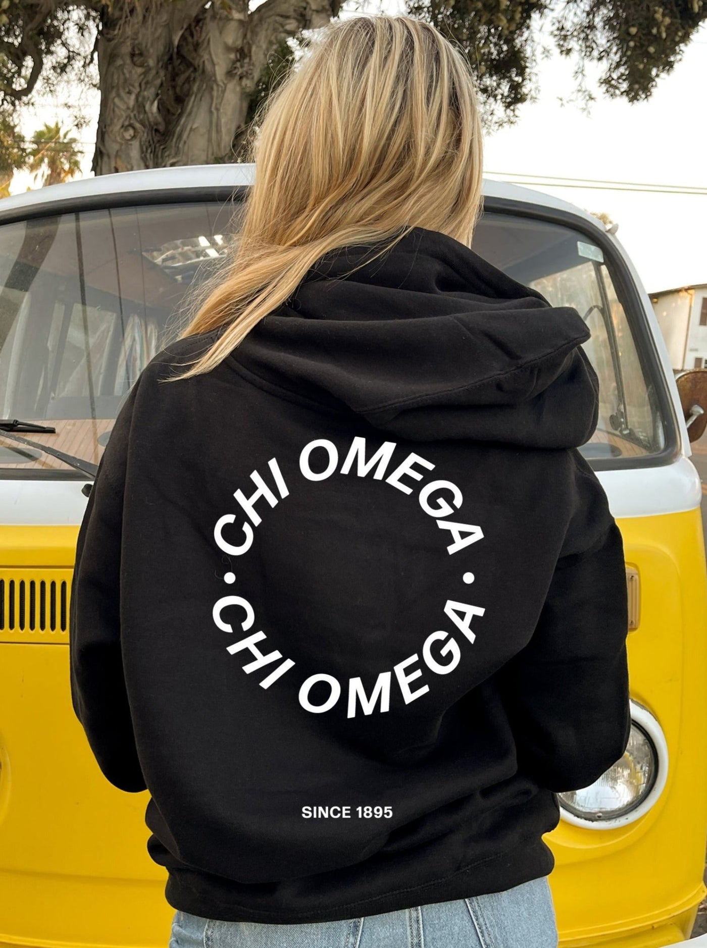 Chi Omega Simple Trendy Cute Circle Sorority Hoodie Sweatshirt Design Black