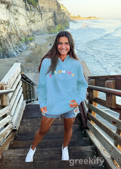 Chi Omega Colorful Text Cute MadHappy Trendy Chi O Sorority Hoodie