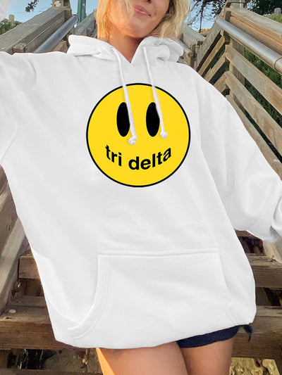 Delta Delta Delta Smiley Logo Drew Tri Delta Sorority Hoodie Tri Delta Smiley Sweatshirt