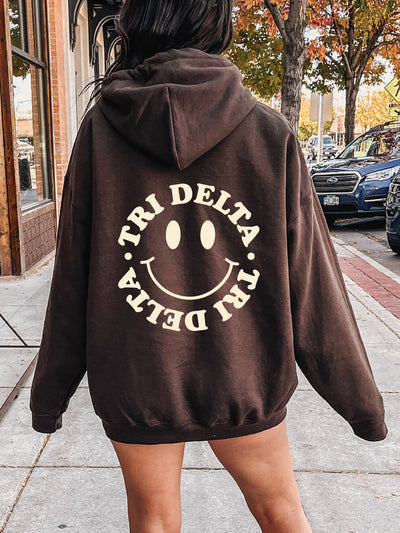 Delta Delta Delta Smiley Sorority Sweatshirt | Trendy Tri Delta Custom Sorority Hoodie