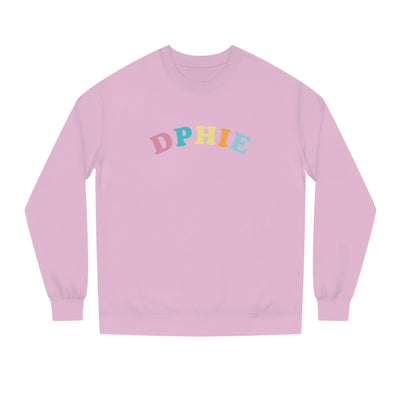 Delta Phi Epsilon Colorful Text Cute DPhiE Sorority Crewneck Sweatshirt