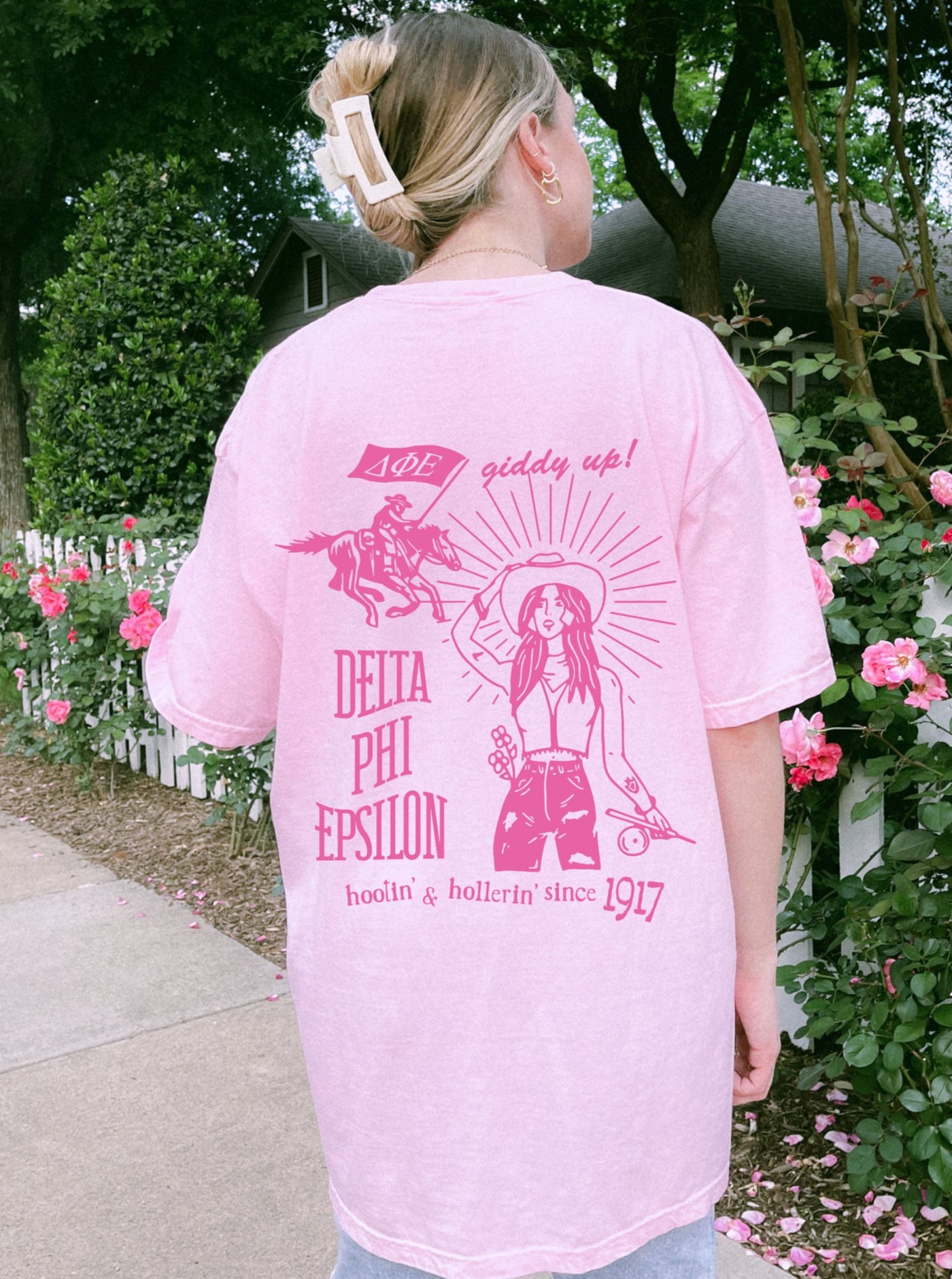 Delta Phi Epsilon Country Western Pink Sorority T-shirt