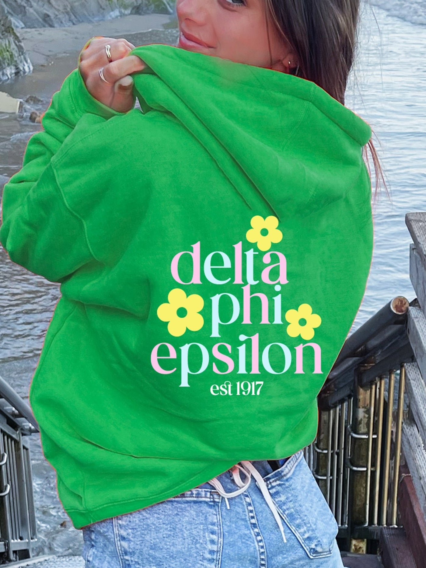 Delta Phi Epsilon Flower Sweatshirt, DPhiE Sorority Hoodie