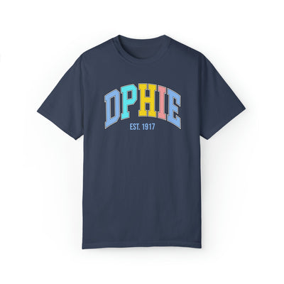 Delta Phi Epsilon Pastel Varsity Sorority T-shirt