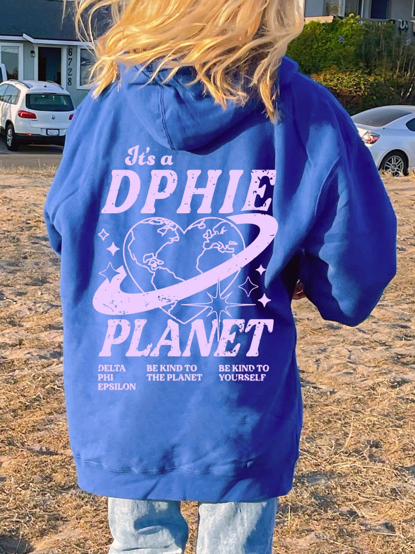 Delta Phi Epsilon Planet Hoodie | Be Kind to the Planet Trendy Sorority Hoodie