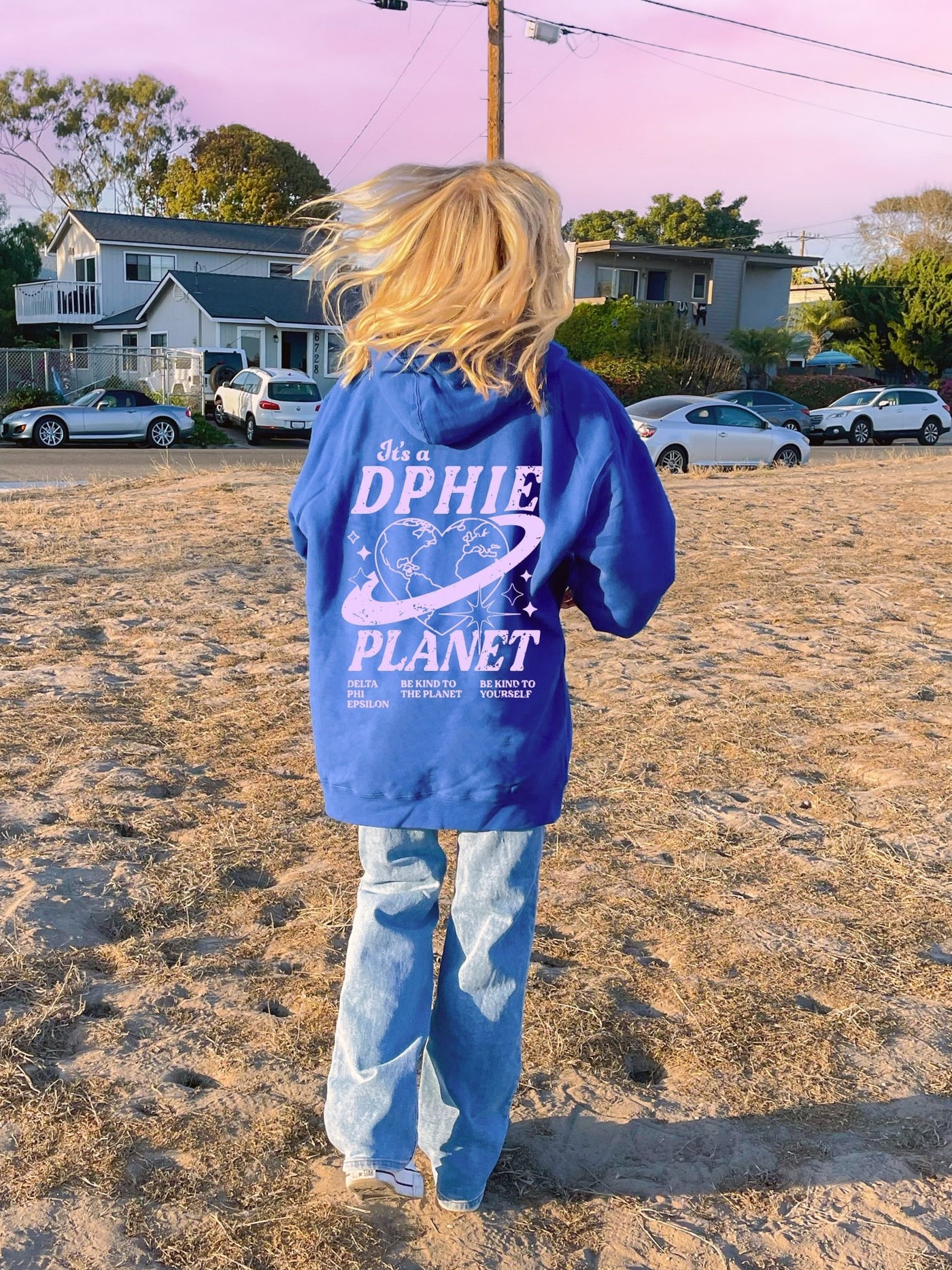 Delta Phi Epsilon Planet Hoodie | Be Kind to the Planet Trendy Sorority Hoodie
