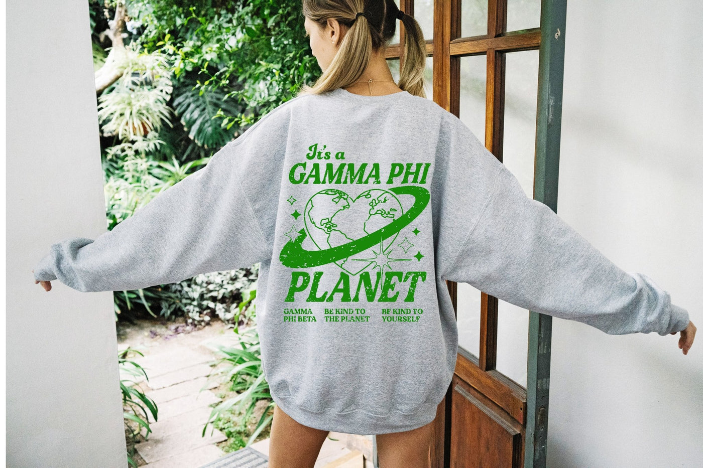Gamma Phi Beta Crewneck Sweatshirt | Be Kind to the Planet Trendy Sorority Crewneck