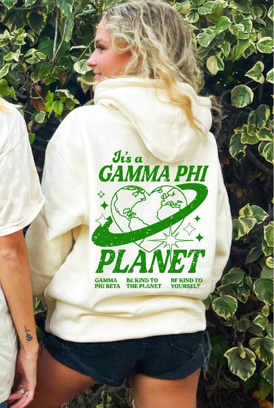 Gamma Phi Beta Planet Hoodie | Be Kind to the Planet Trendy Sorority Hoodie | Greek Life Sweatshirt | GPhi comfy hoodie