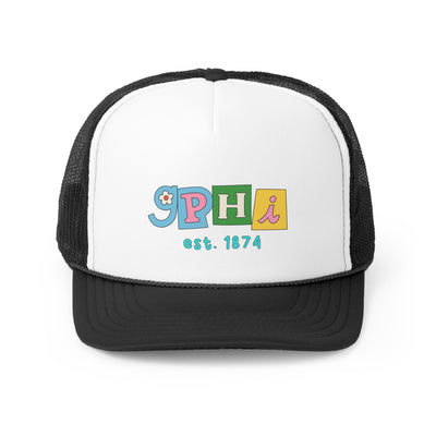 Gamma Phi Beta Scrabble Doodle Foam Trucker Hat