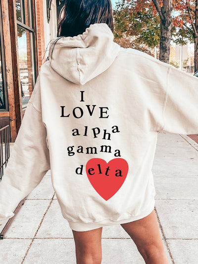 I Love Alpha Gamma Delta Sorority Sweatshirt | Trendy Alpha Gam Custom Sorority Hoodie