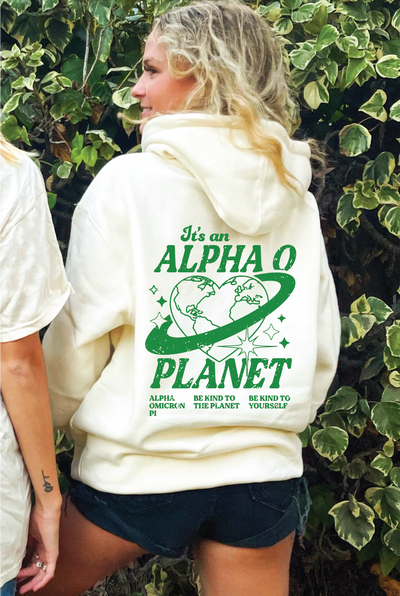 Alpha Omicron Pi Planet Hoodie | Be Kind to the Planet Trendy Sorority Hoodie | Greek Life Sweatshirt | Alpha O comfy hoodie